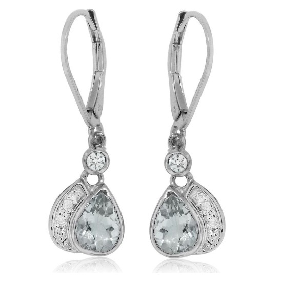 Green Amethyst Diamond Dangle Earrings in Sterling Silver