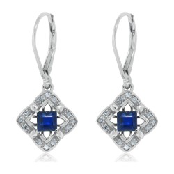 Lab Created Sapphire Diamond Drop Earrings Sterling Silver