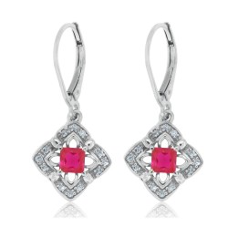 Lab Created Ruby and Diamond Earrings Sterling Silver