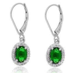 Lab Created Emerald and Diamond Earrings Sterling Silver