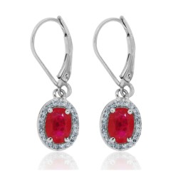 Lab Created Ruby and Diamond Earrings Sterling Silver