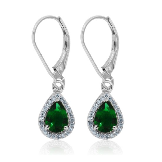 Lab Created Emerald and Diamond Earrings Sterling Silver