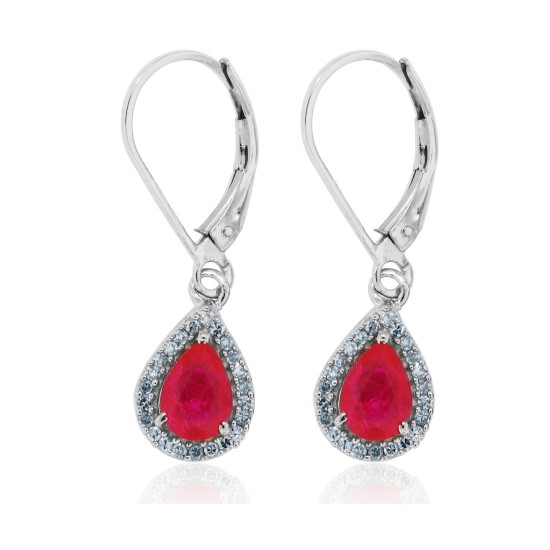 Lab Created Ruby and Diamond Earrings Sterling Silver