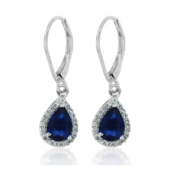 Lab Created Sapphire Diamond Dangle Earrings Sterling Silver