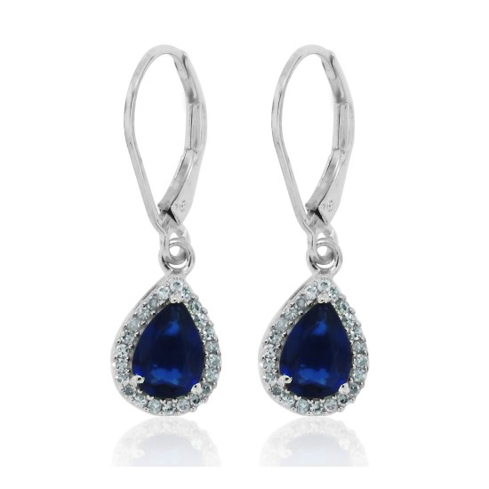 Lab Created Sapphire Diamond Dangle Earrings Sterling Silver