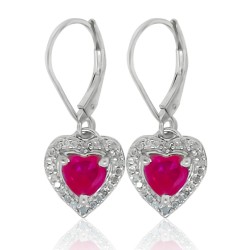 Lab Created Ruby Diamond Heart Earrings in Sterling Silver