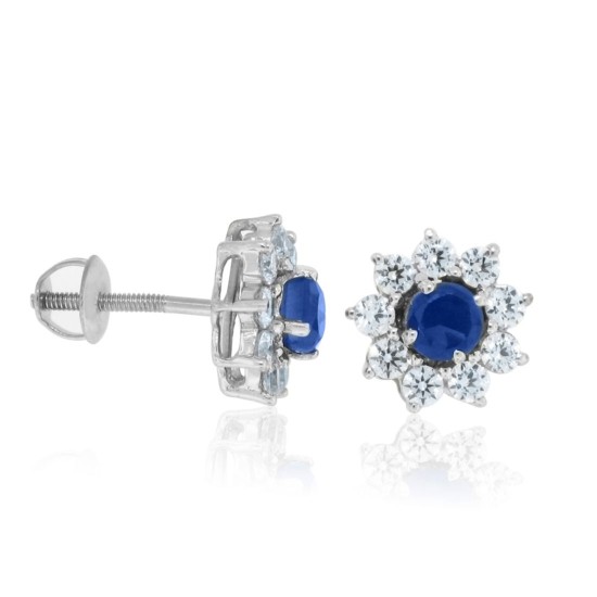 Lab Created Sapphire and CZ Stud Earrings in Sterling Silver