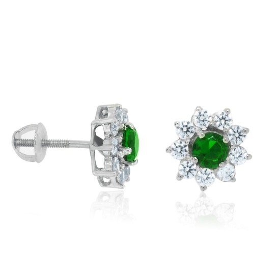 Sterling Silver Lab Created Emerald Cubic Zirconia Stud Earrings