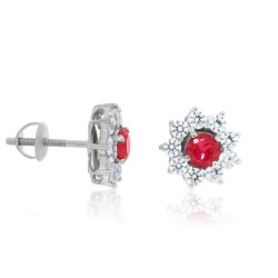 Lab Created Ruby Cubic Zirconia Sterling Silver Stud Earrings