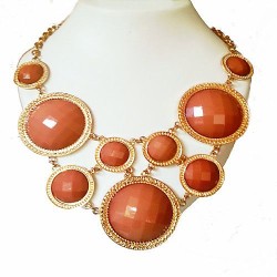 Fashion Golden Chain Style Orange Resin Statement Necklace