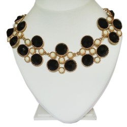 Fashion Golden Chain Style Black and Gold Statement Necklace