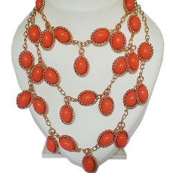 Fashion Golden Chain Style Orange Resin Statement Necklace