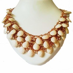 Fashion Golden Chain Style Off White Resin Statement Necklace