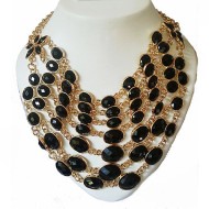 Fashion Golden Chain Style Black Resin Statement Necklace