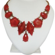 Fashion Golden Chain Style Red Resin Statement Necklace