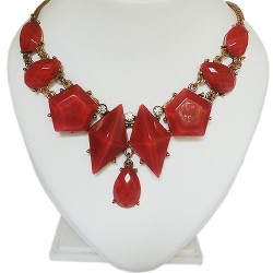 Fashion Golden Chain Style Red Resin Statement Necklace