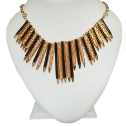Fashion Golden Chain Style Black and Gold Statement Necklace