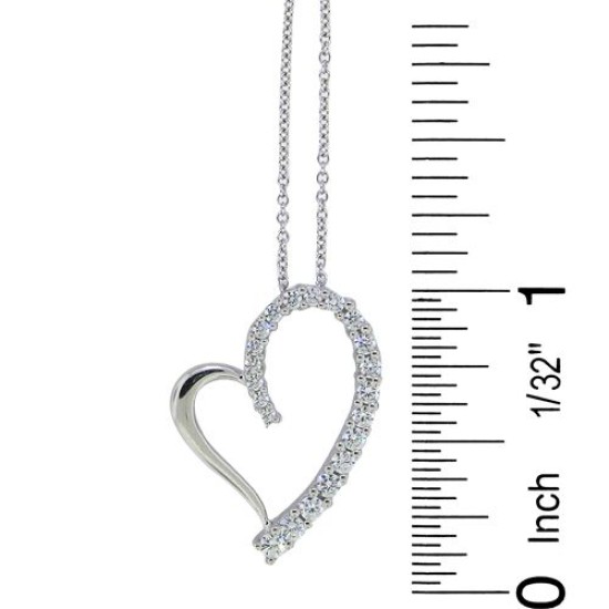 Cubic Zirconia Heart Pendant Necklace Sterling Silver  