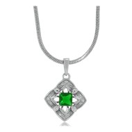 Lab Created Emerald Diamond Pendant Sterling Silver