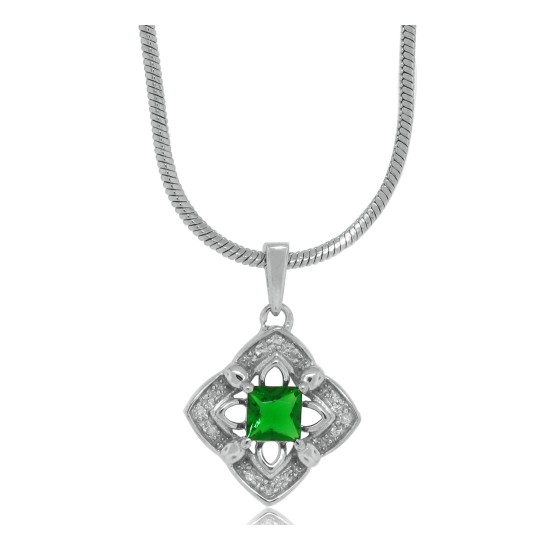 Lab Created Emerald Diamond Pendant Sterling Silver