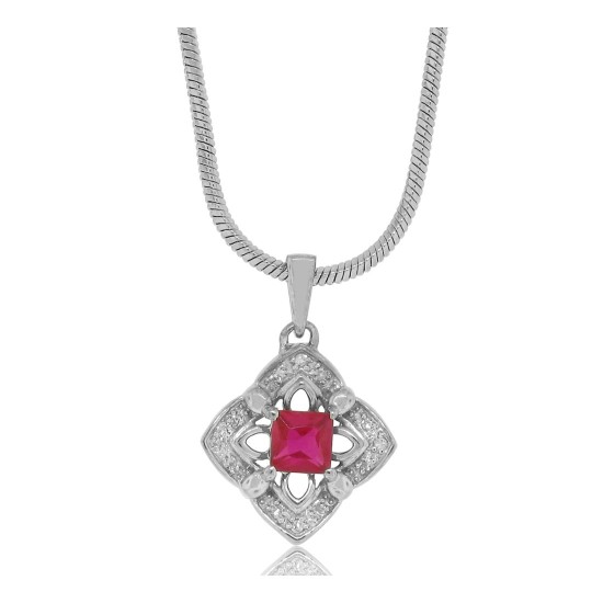 Lab Created Ruby Diamond Pendant Sterling Silver