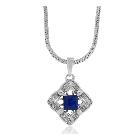 Lab Created Sapphire Diamond Pendant Sterling Silver