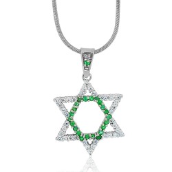 Emerald CZ Jewish Star Of David Pendant Necklace Sterling Silver 