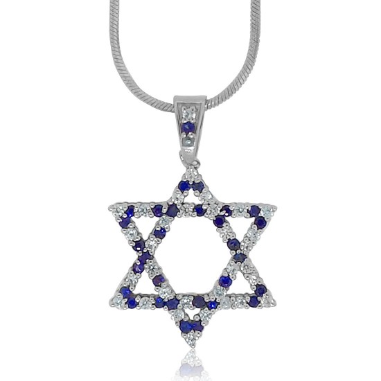 Sapphire CZ Jewish Star Of David Pendant Necklace Sterling Silver Sapphire CZ Jewish Star Of David Pendant Necklace Sterling Silver