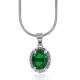 Lab Created Emerald and Diamond Pendant Necklace Sterling Silver 