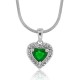 Lab Created Emerald Diamond Heart Pendant Necklace Sterling Silver 