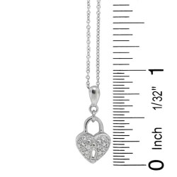 Cubic Zirconia Heart lock Pendant Necklace Sterling Silver  