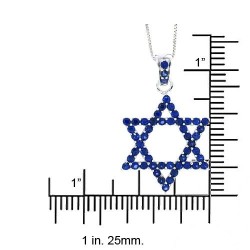 Blue Sapphire Jewish Star Of David Pendant Necklace 10Kt Gold 